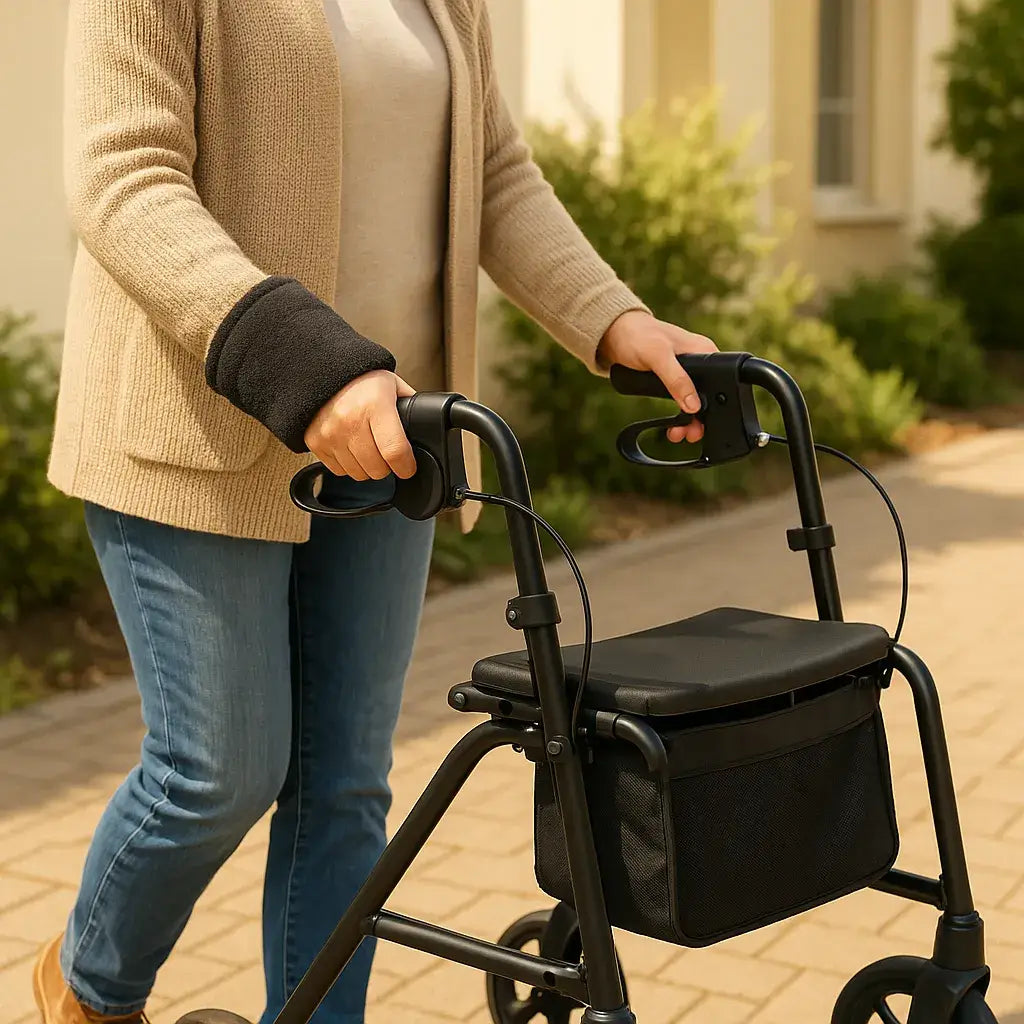 Zubehör für Gehhilfen: Rollator mit Tasche und Handbremsen für sicheren Halt und mehr Komfort im Alltag