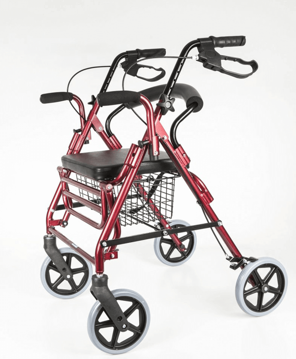 Rollator mit Fußstütze aus Aluminium, faltbar, stabil, mit Sitzfläche und Korb, bis 120 kg belastbar