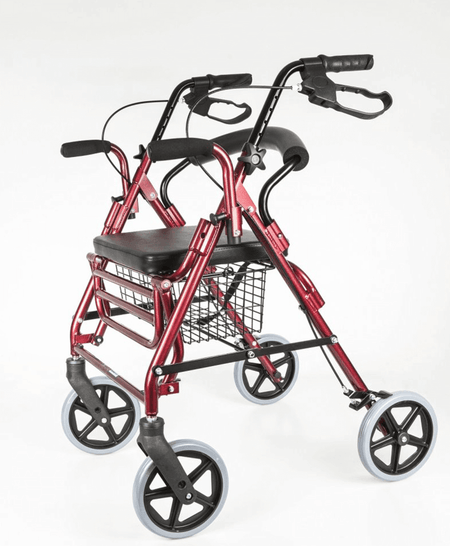 Rollator mit Fußstütze aus Aluminium, faltbar, stabil, mit Sitzfläche und Korb, bis 120 kg belastbar