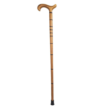 Bambus Gehstock mit Derbygriff aus Holz, 90 cm, bis 100 kg belastbar, rutschfester Gummipuffer – eleganter Gehstock