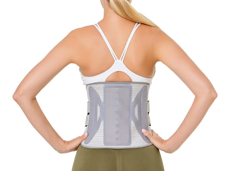 Rückenorthese LWS zur Stabilisierung der Lendenwirbelsäule mit Pelotte und Zugbändern, Rückenbandage am unteren Rücken