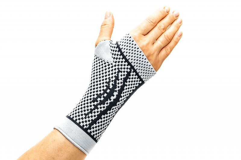 Handgelenkbandage mit Silikonverstärkung – elastische Handgelenkstütze mit Daumenöffnung, stabil & bequem, grau-schwarz