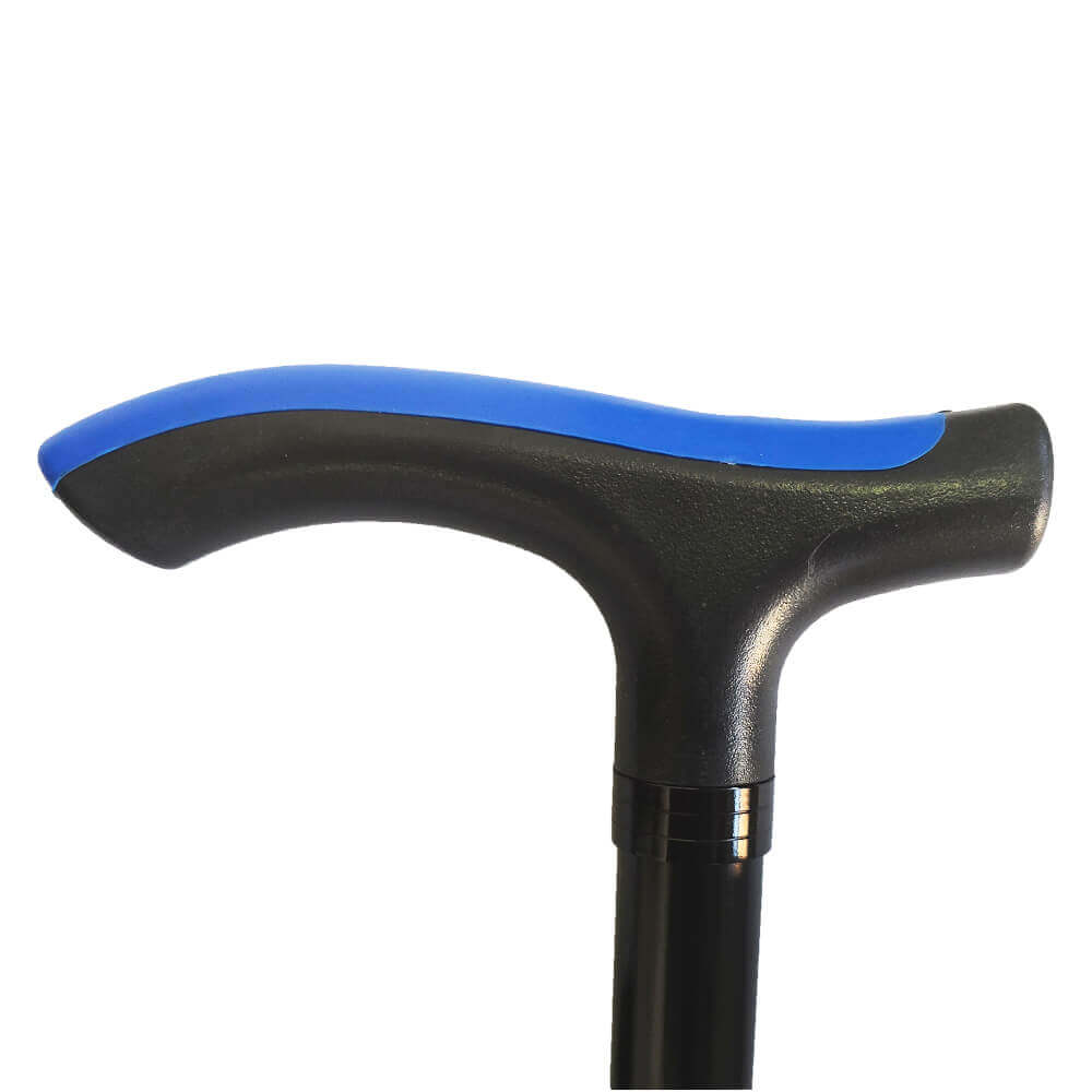 Gehstock faltbar Advance mit ergonomischem blau-schwarzem Griff, leichtes Aluminium, höhenverstellbar, stabil bis 110 kg