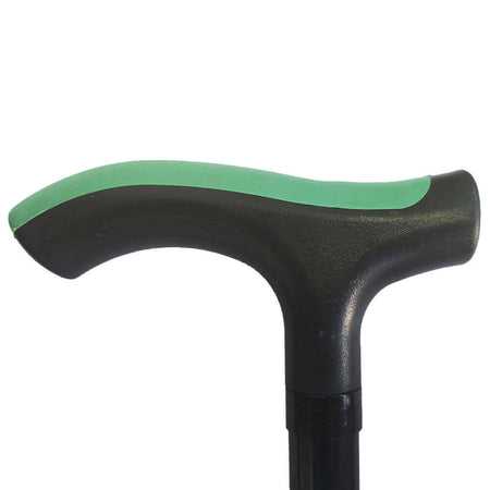 Gehstock faltbar mit ergonomischem T-Griff, leichtes Aluminium, höhenverstellbar, grün-schwarz, bis 110 kg belastbar