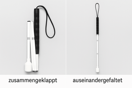 Blindenstock faltbar 120 cm CASPER PLUS Aluminium, zusammengeklappt und ausgefaltet mit Handschlaufe
