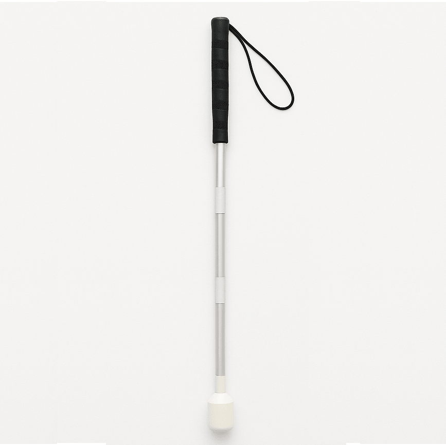 Blindenstock faltbar 120 cm CASPER PLUS Aluminium, weißer Faltstock mit schwarzem Griff und Handschlaufe
