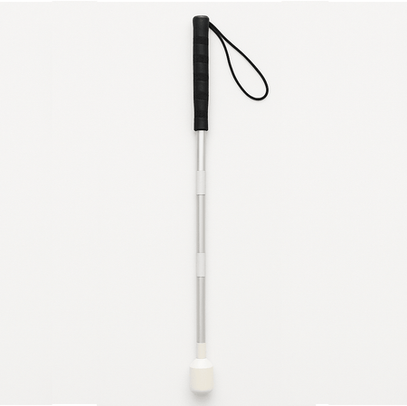 Blindenstock faltbar 120 cm CASPER PLUS Aluminium, weißer Faltstock mit schwarzem Griff und Handschlaufe