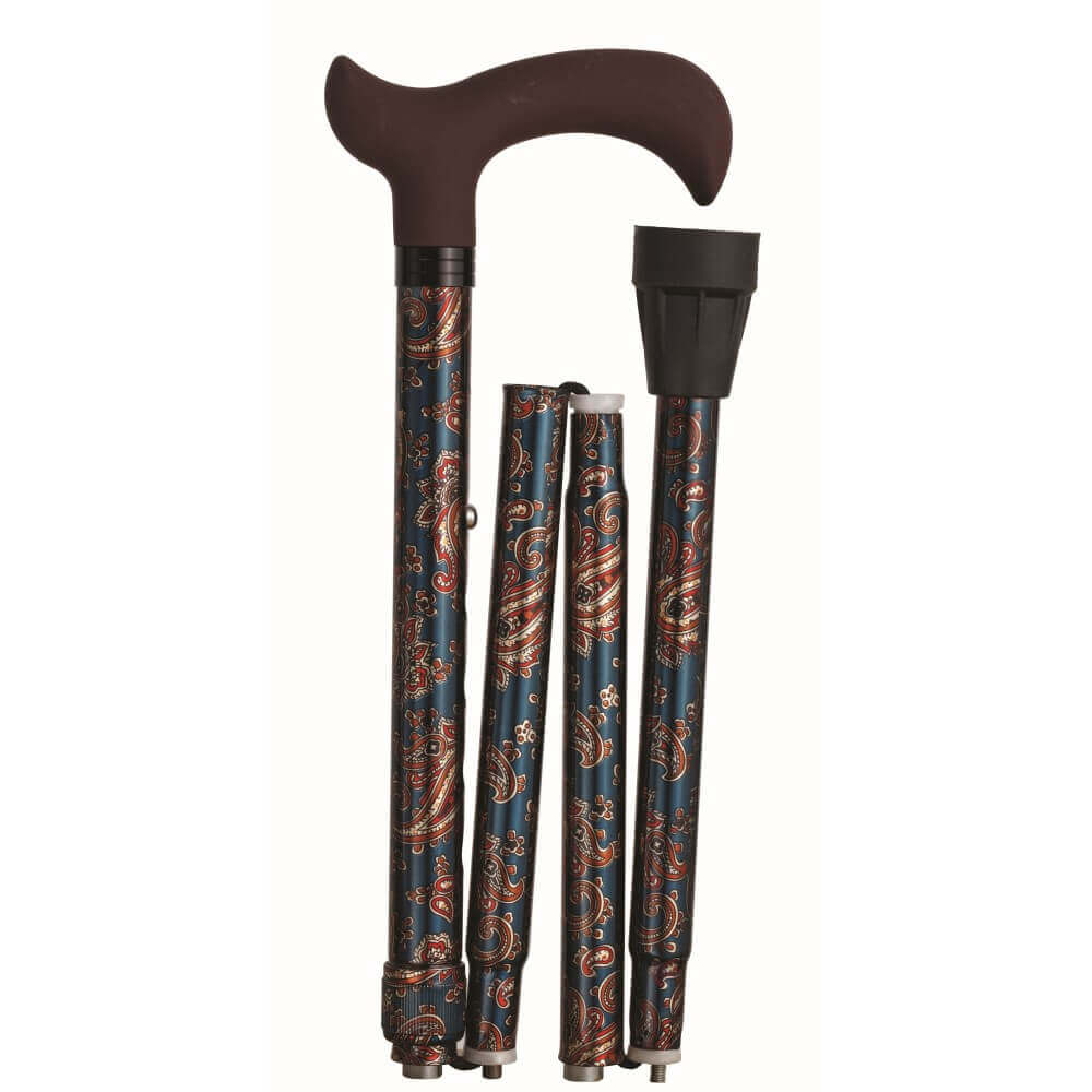Faltstock leicht faltbar höhenverstellbar bis 110 kg mit Paisley-Design, kompakt zusammenklappbar, ergonomischer Griff