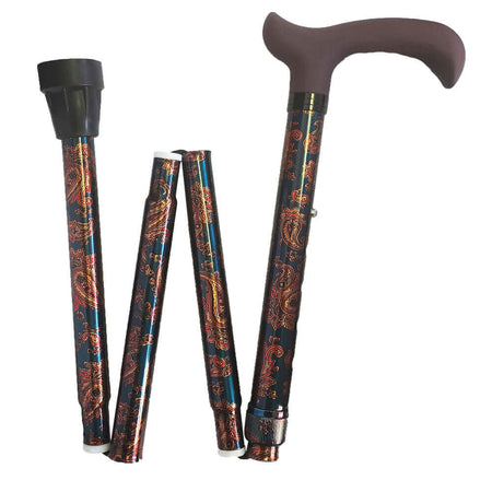 Faltstock leicht, faltbar und höhenverstellbar mit Paisley-Design, ergonomischem Griff und sicherem Standfuß bis 110 kg