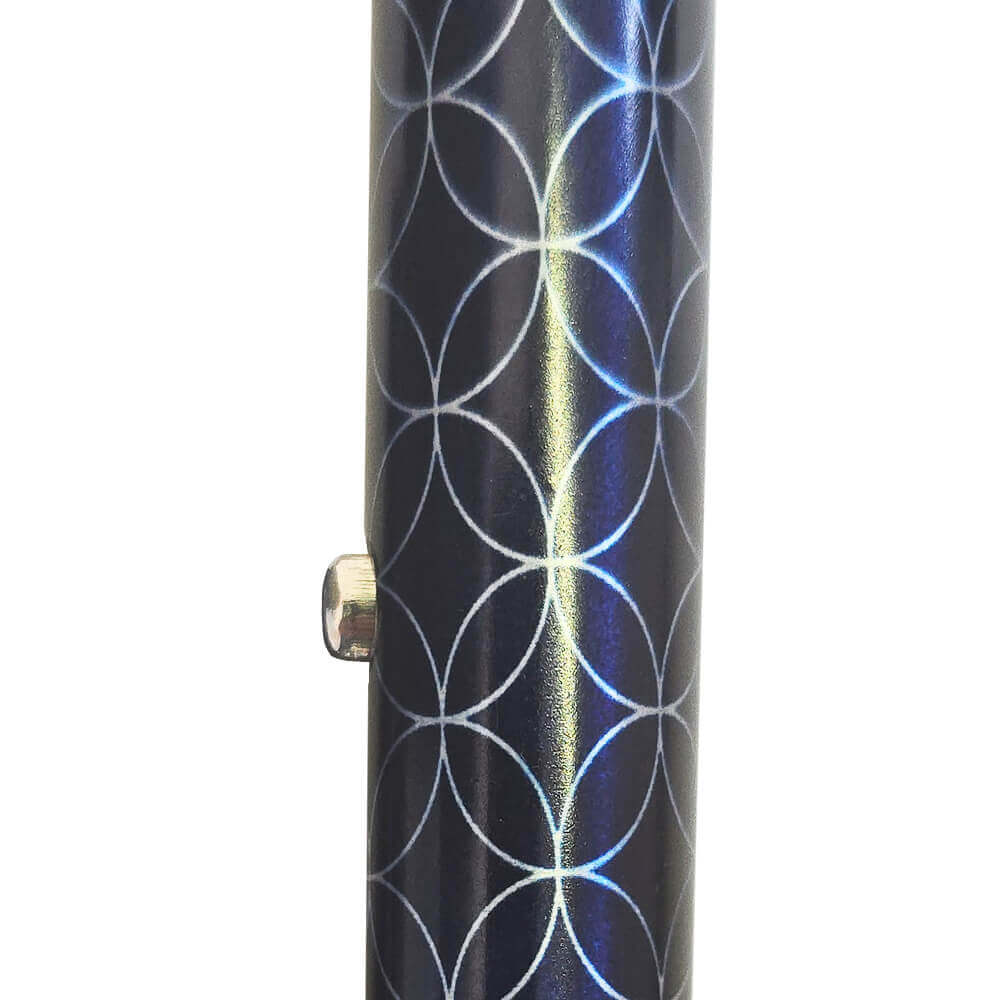  Faltstock leicht mit modernem Kreis-Design in Schwarz, Detailansicht des Schafts, faltbar und höhenverstellbar bis 110 kg