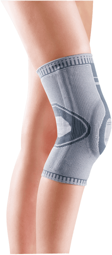 Kniebandage AccuTex mit Patella Pad am Knie, graue Kompressionsbandage zur Stabilität und Unterstützung der Kniescheibe