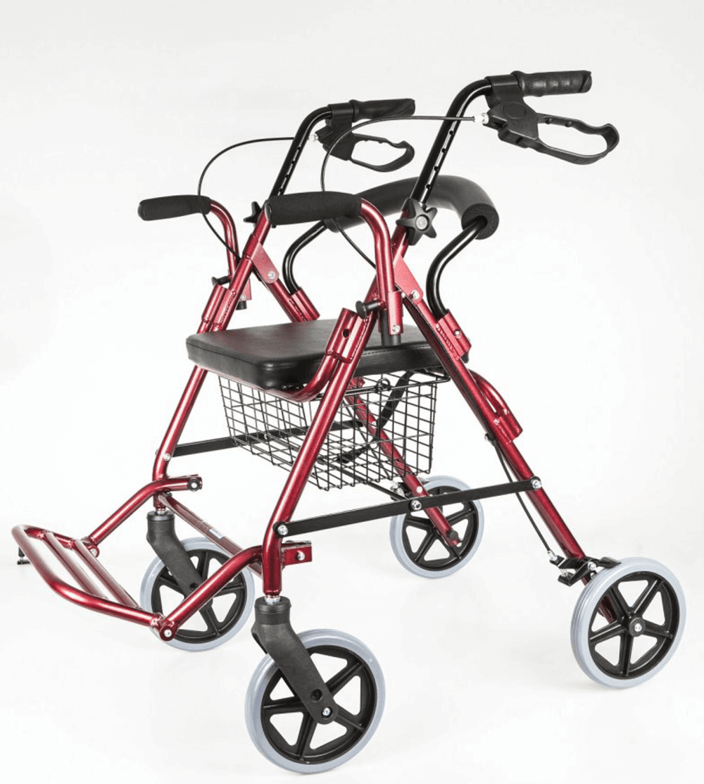 Aluminium Rollator mit Fußstütze, faltbar, stabiler Gehwagen bis 120 kg, mit Sitz und Einkaufskorb – Antar AT51018