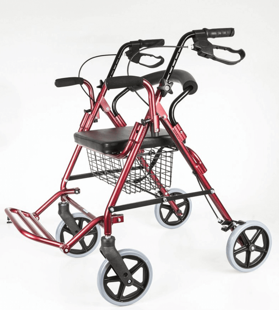 Aluminium Rollator mit Fußstütze, faltbar, stabiler Gehwagen bis 120 kg, mit Sitz und Einkaufskorb – Antar AT51018