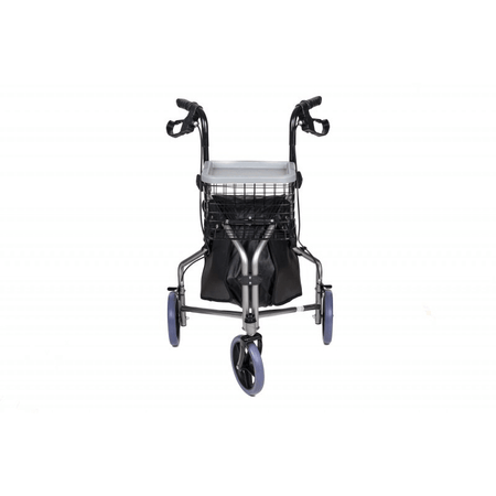 Dreirad Rollator mit Korb – leichter, wendiger Rollator mit 3 Rädern, stabilem Stahlrahmen und Einkaufskorb, Frontansicht
