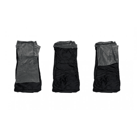 Rollstuhl Schlupfsack für Winter, winddicht und warm – schwarzer Wintersack mit grauem Oberteil, Vorder- und Seitenansicht