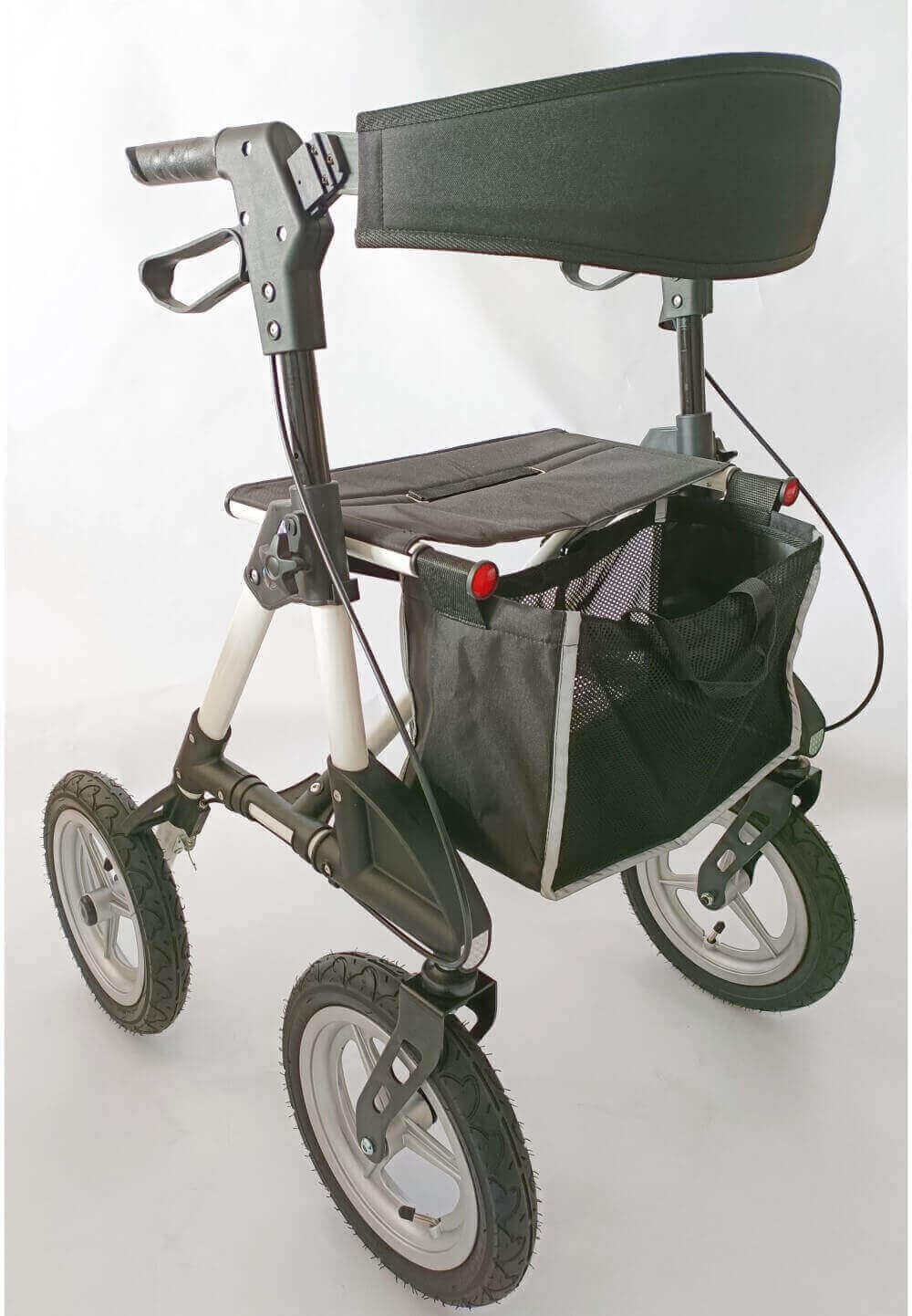 Outdoor Rollator Luftreifen faltbar mit Sitz und Tasche, Aluminium Rollator für Gelände bis 136 kg