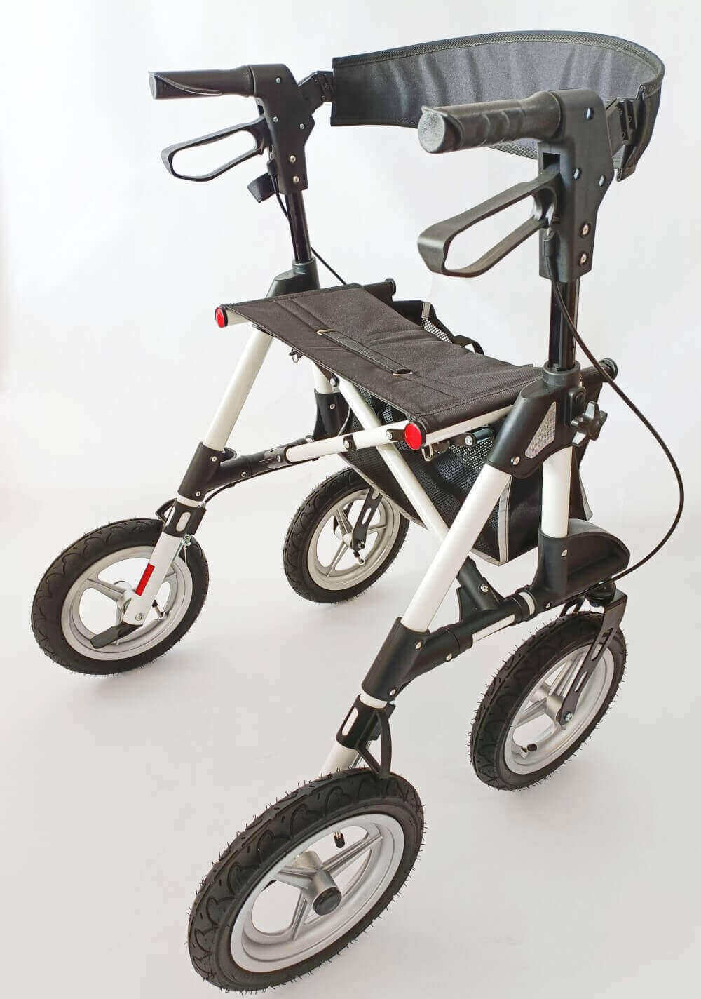 Outdoor Rollator Luftreifen faltbar Aluminium Geländerollator mit Sitz, robuste Luftbereifung bis 136 kg