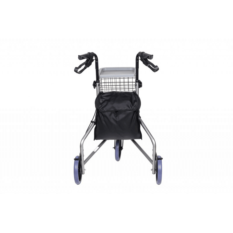 Dreirad Rollator mit Korb, leichter wendiger 3-Rad-Rollator mit Stahlrahmen, 8-Zoll-Rädern und Einkaufstasche für den Alltag