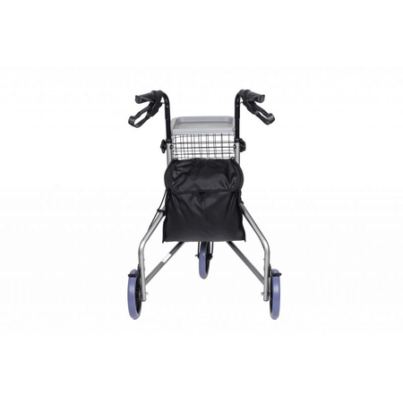 Dreirad Rollator mit Korb, leichter wendiger 3-Rad-Rollator mit Stahlrahmen, 8-Zoll-Rädern und Einkaufstasche für den Alltag