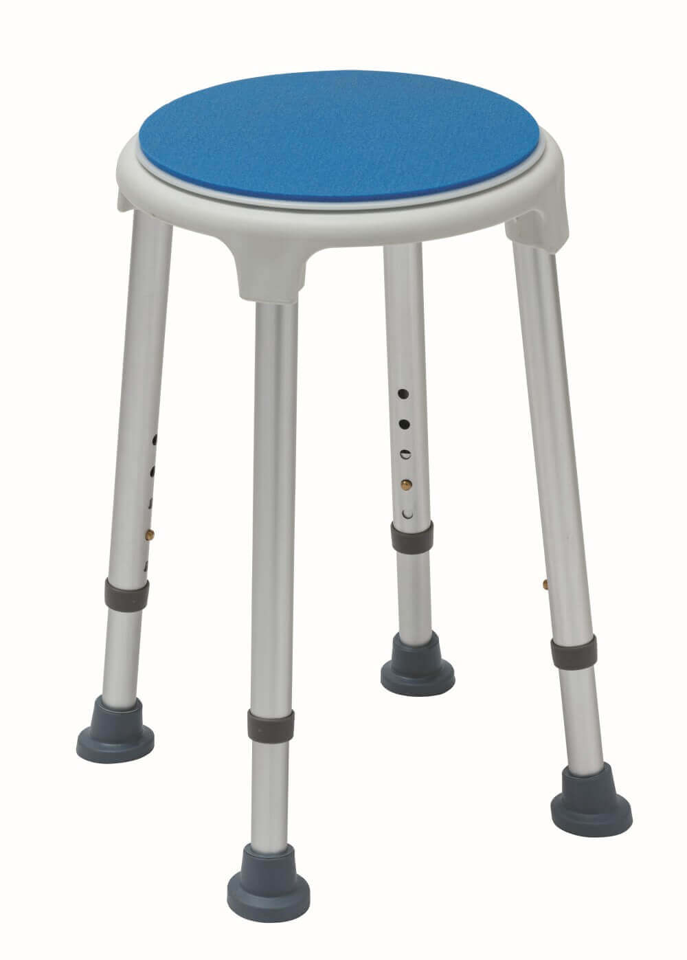 drehbarer Duschhocker höhenverstellbar mit rutschfesten Füßen, BLUE SEAT Duschhocker mit blauem Sitz