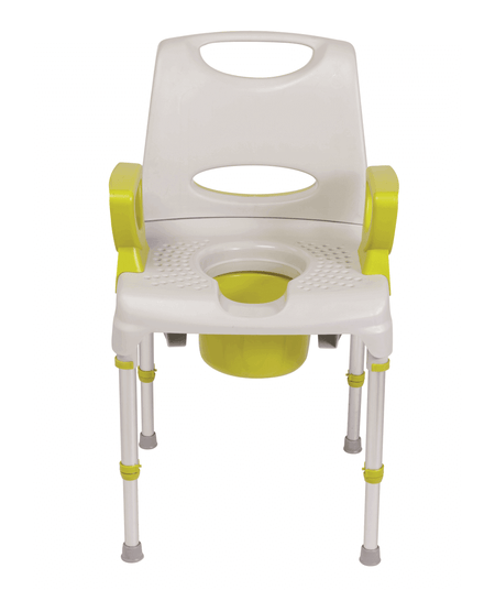 Dusch Toilettenstuhl AQ-TICA 2in1 höhenverstellbar bis 150 kg, stabiler Dusch- und Toilettenstuhl mit Armlehnen und Eimer