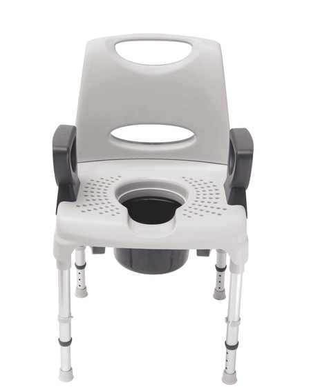 Dusch Toilettenstuhl AQ-TICA 2in1 höhenverstellbar bis 150 kg, stabiler Dusch- und Toilettenstuhl mit Armlehnen und Eimer