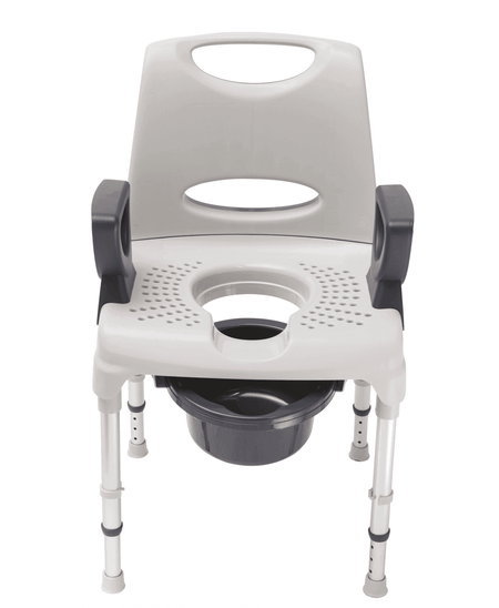 Dusch Toilettenstuhl AQ-TICA 2in1 höhenverstellbar bis 150 kg, stabiler Dusch- und Toilettenstuhl mit Armlehnen und Eimer