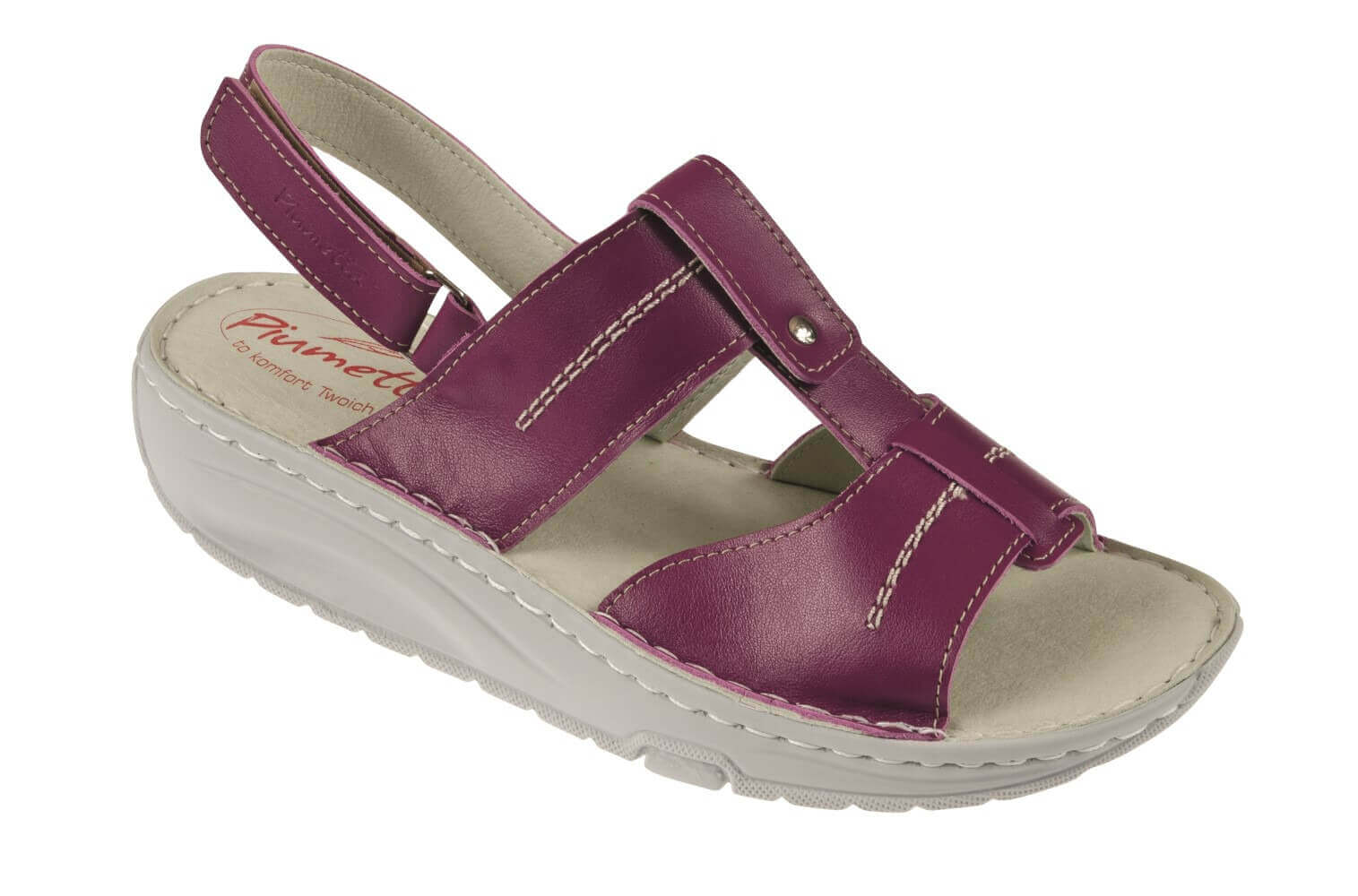 Orthopädische Damensandale bordeaux mit Klettverschluss, bequeme stabile Damen-Sandale mit ergonomischem Fußbett