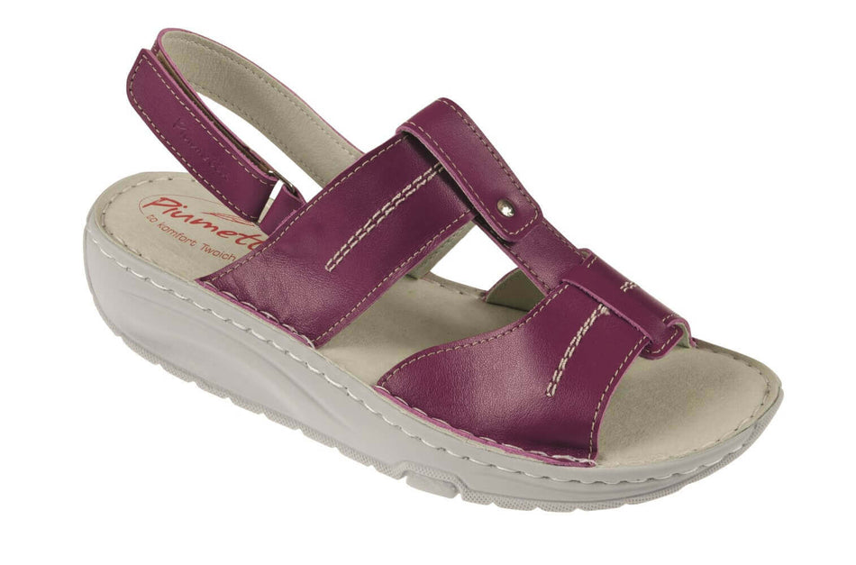 Orthopädische Damensandale bordeaux mit Klettverschluss, bequeme stabile Damen-Sandale mit ergonomischem Fußbett