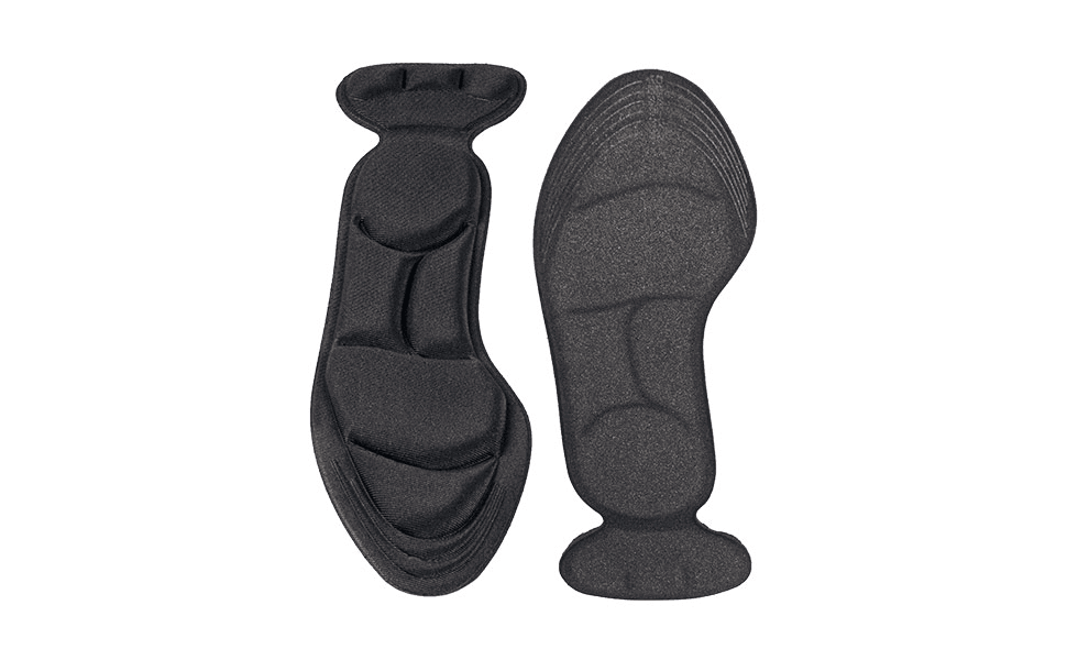 Einlegesohle mit Fersenpolster – schwarze zuschneidbare Gel-Einlage mit Klebestreifen für Ferse & Fußbett, Größe 36–40