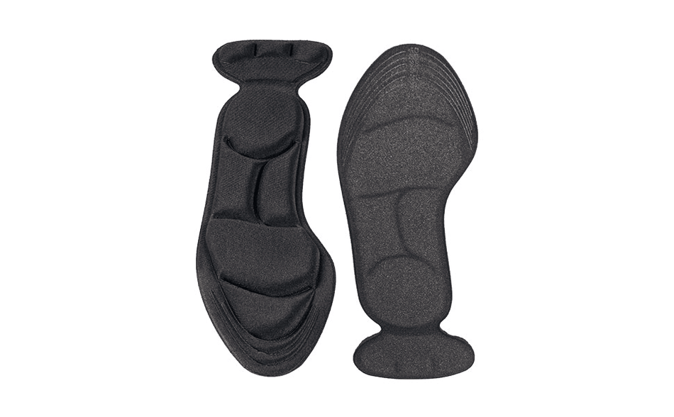 Einlegesohle mit Fersenpolster – schwarze zuschneidbare Gel-Einlage mit Klebestreifen für Ferse & Fußbett, Größe 36–40