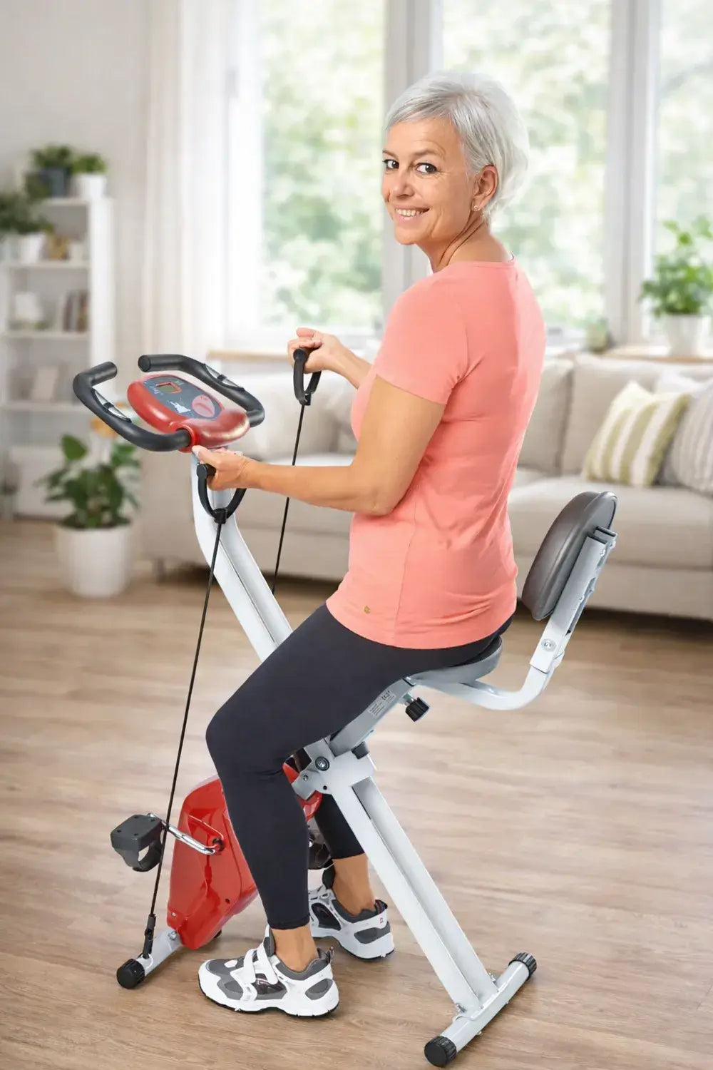 heimtrainer-2in1 als klappbares Ergometer mit Armtrainer für Bein- und Oberkörpertraining zuhause