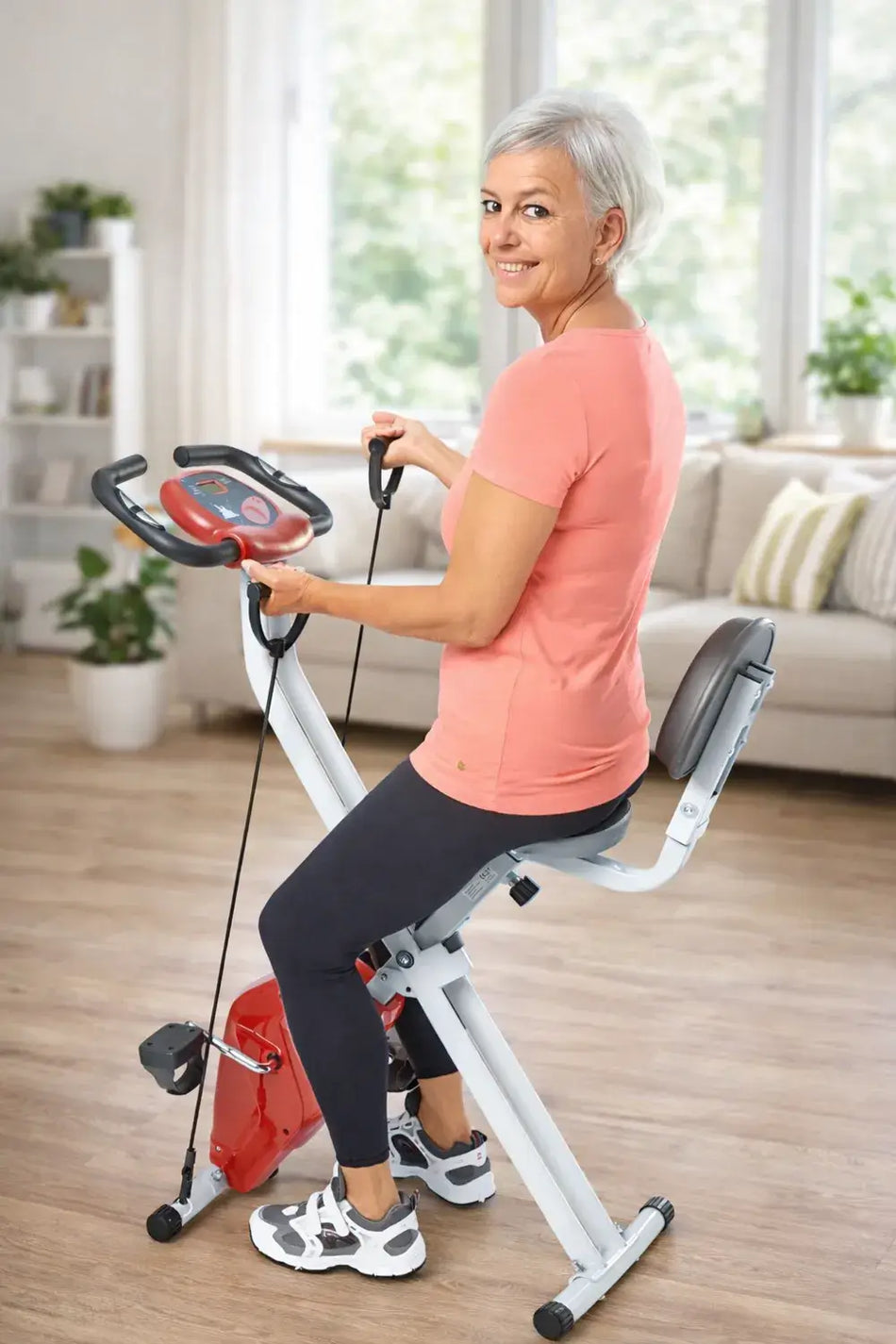 heimtrainer-2in1 als klappbares Ergometer mit Armtrainer für Bein- und Oberkörpertraining zuhause