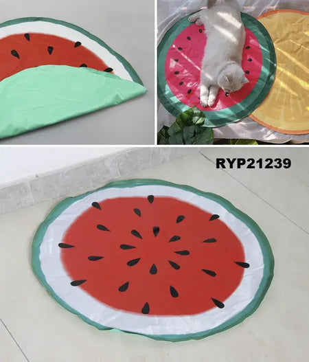 Hunde Kühlmatte Melone im Wassermelonen-Design, runde Kühlunterlage für Hunde an heißen Tagen