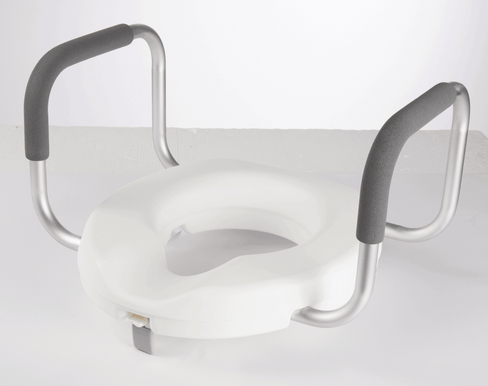 WC Toilettensitzerhöhung mit Haltegriffen, rutschfest, 10 cm Erhöhung für sicheres Hinsetzen und Aufstehen