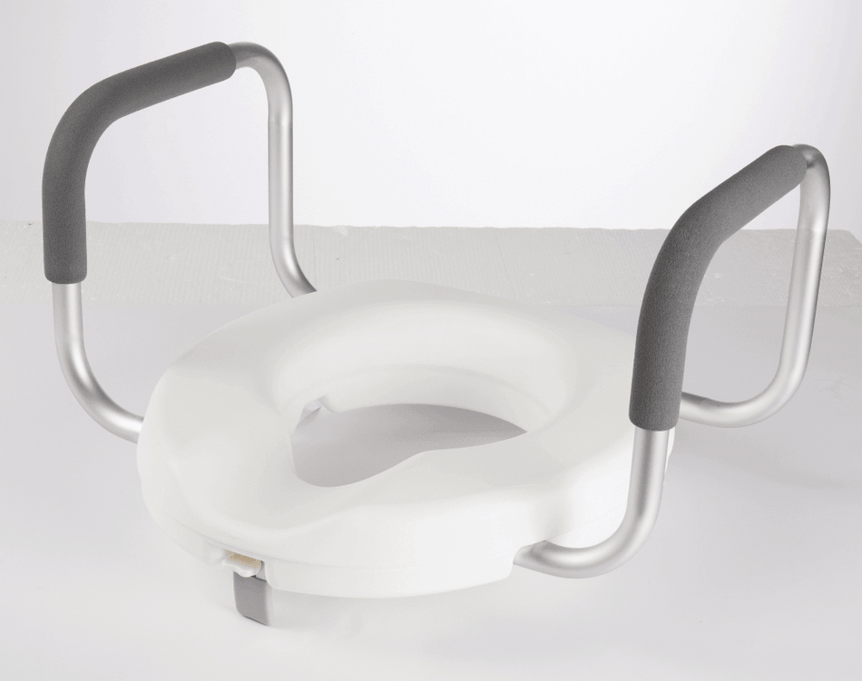 WC Toilettensitzerhöhung mit Haltegriffen, rutschfest, 10 cm Erhöhung für sicheres Hinsetzen und Aufstehen