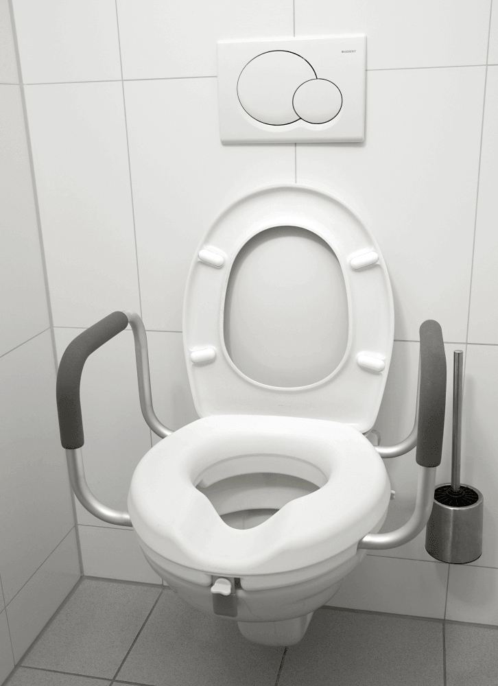 WC Toilettensitzerhöhung mit Haltegriffen rutschfest auf Toilette montiert, 10 cm Erhöhung, gepolsterte rutschfeste Armlehnen