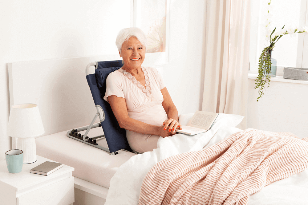 Komfort-Rückenstütze im Bett mit 6 Winkeln, Nackenkissen und Anti-Rutsch-Sitzteil für ergonomischen Sitzkomfort