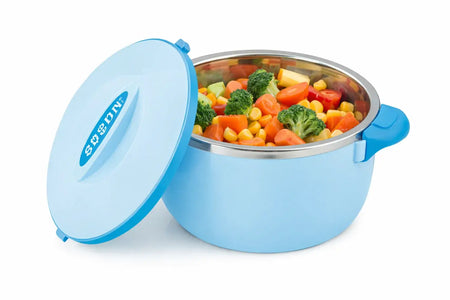 Warmhalte-Schüssel, isolierte Thermoschüssel mit Deckel, doppelwandig für lange warmes Essen, blau