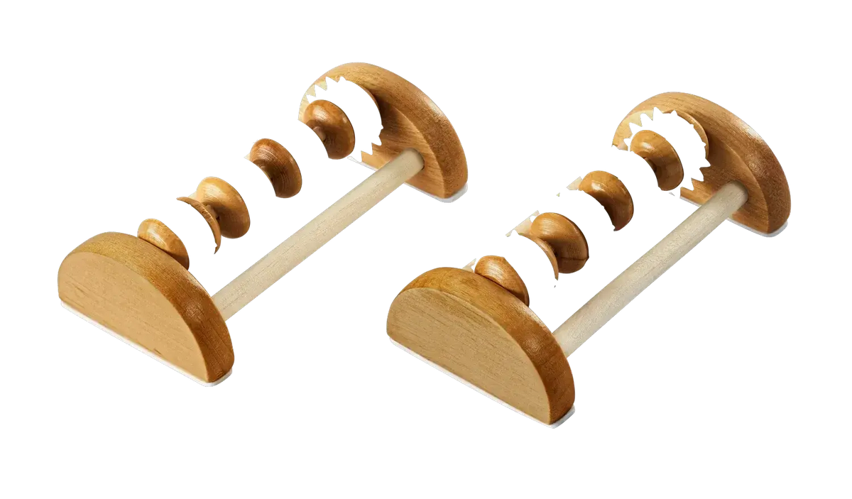 Holz Massageroller 2 Stück – Fuß- & Körpermassage Roller aus Holz zur Selbstmassage von Füßen, Beinen und Reflexzonen