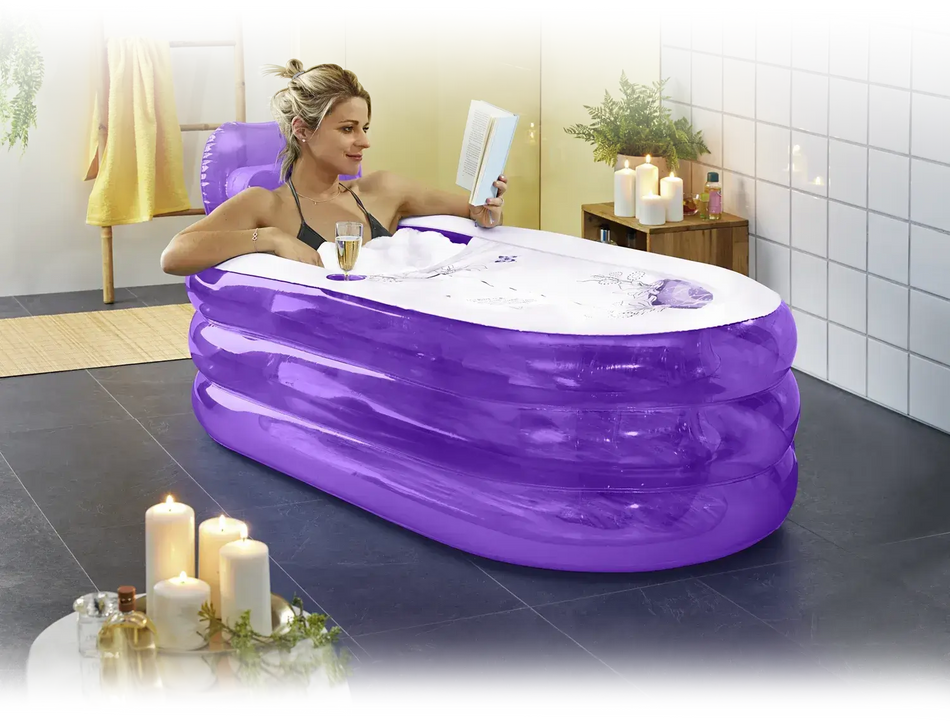 Aufblasbare Badewanne in Lila für Zuhause & Balkon – mobile Badewanne für Erwachsene, entspannen mit Kerzen im Badezimmer