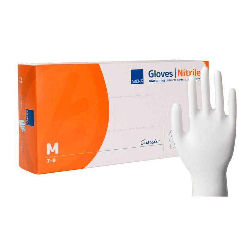nitril handschuhe puderfrei Classic Einweghandschuhe, weiße Nitrilhandschuhe latexfrei, Box Größe M 7-8 für Hygiene & Medizin