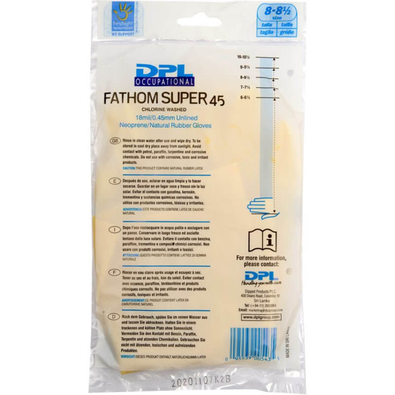 latex handschuhe puderfrei – Verpackung DPL Occupational Fathom Super 45 Einweghandschuhe natur, Größe 8–8,5