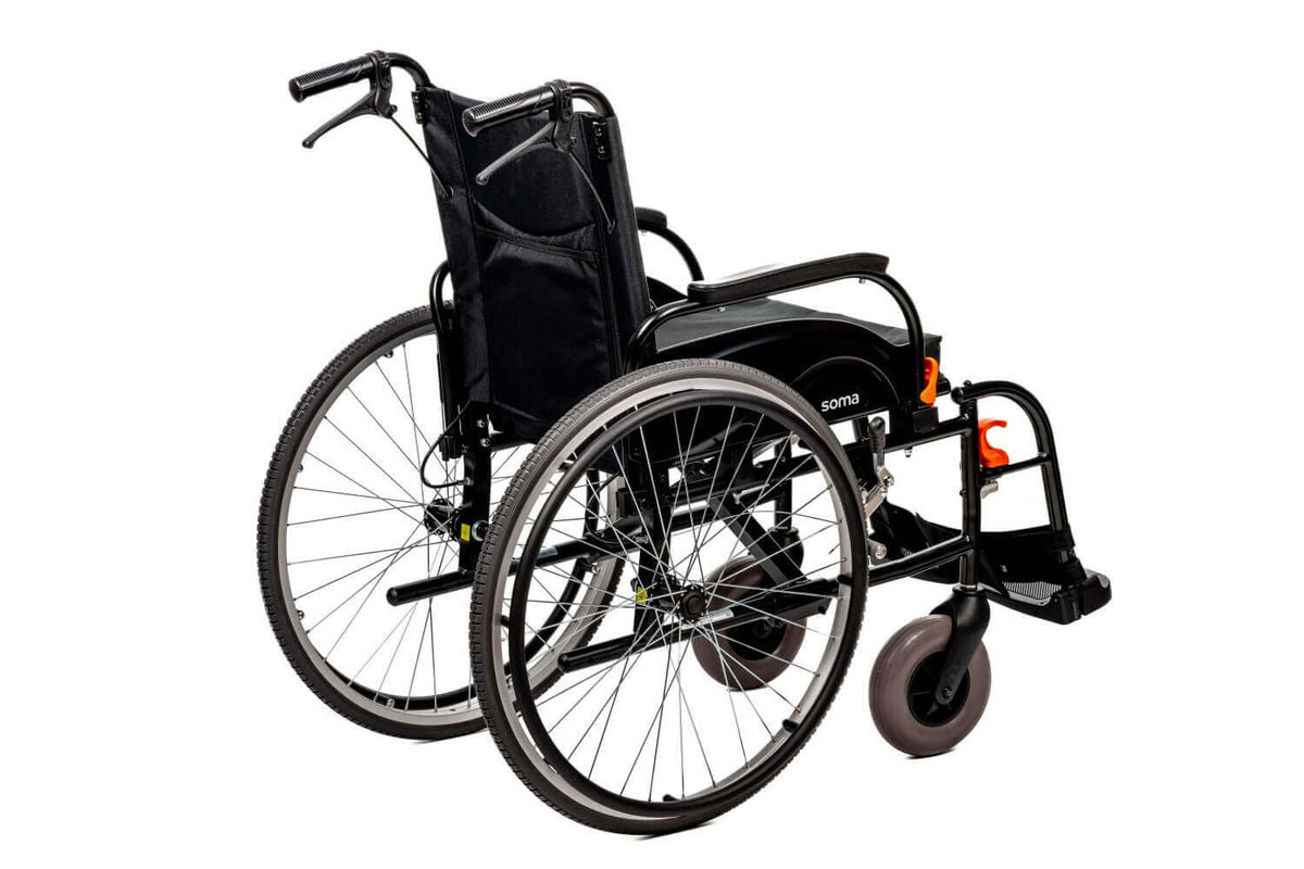 Faltrollstuhl Agile kompakt und manuell faltbar, leichter Transport, belastbar bis 125 kg, schwarzer Rollstuhl mit großen Rädern