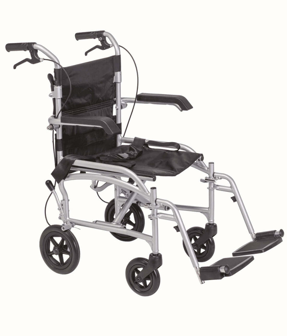 Transferstuhl faltbar 2in1 Rollstuhl Rollator ALIV’UP, 10,6 kg, bis 100 kg, faltbarer Transportrollator mit Fußstützen