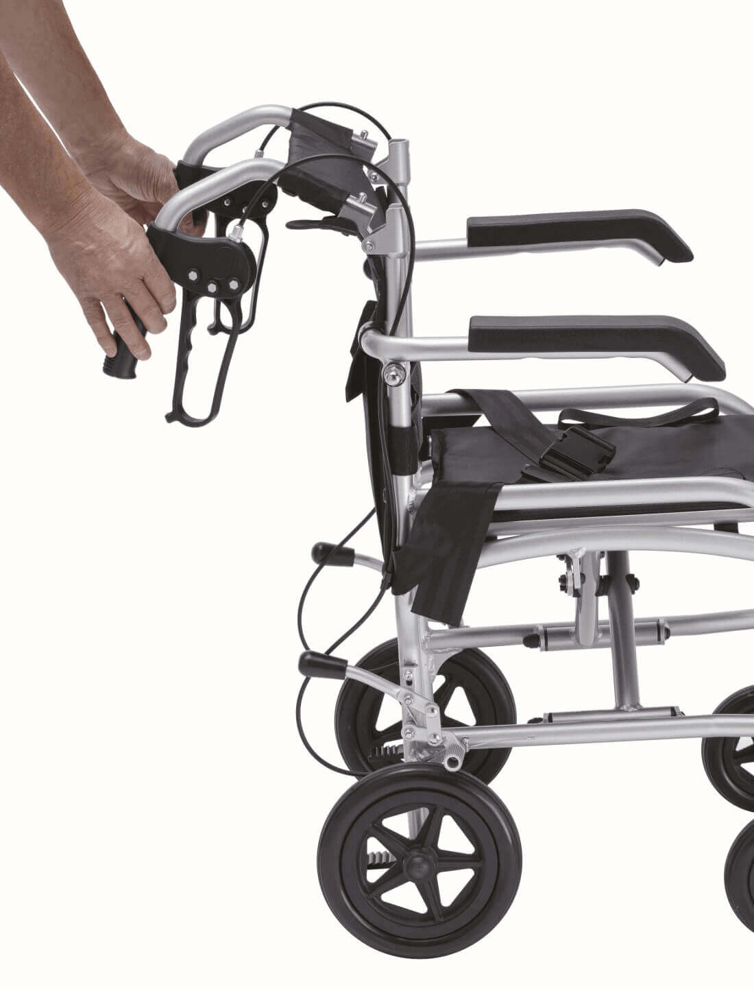 Transferstuhl faltbar 2in1 als Rollstuhl & Rollator, faltbarer Transportrollator mit Bremsen und Sitz, leicht 10,6 kg bis 100 kg