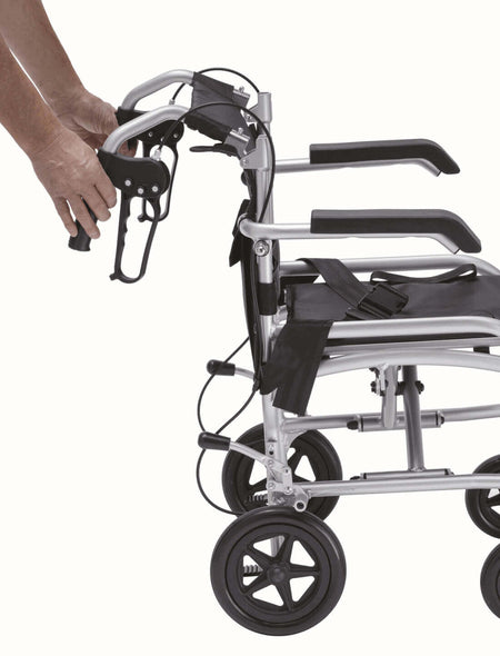 Transferstuhl faltbar 2in1 als Rollstuhl & Rollator, faltbarer Transportrollator mit Bremsen und Sitz, leicht 10,6 kg bis 100 kg