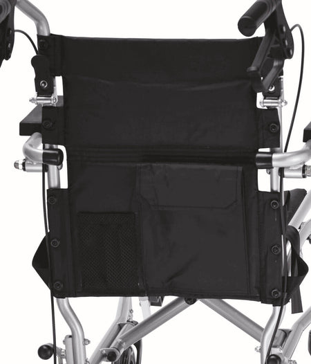 Transferstuhl faltbar 2in1 Rollstuhl Rollator ALIV’UP Rückansicht mit Rückenlehne und Tasche, bis 100 kg, 10,6 kg