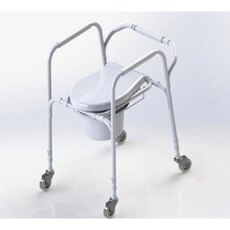 Fahrbarer Toilettenstuhl aus Aluminium, höhenverstellbar und stabil, mit Rollen und feststellbaren Bremsen