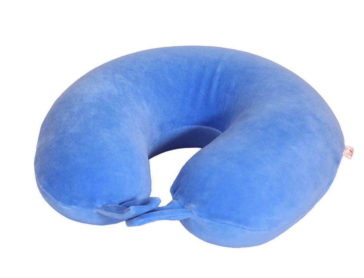 Nackenhörnchen Memory Schaum – orthopädisches Reisekissen aus Memory-Schaum, ergonomische Nackenstütze, blau